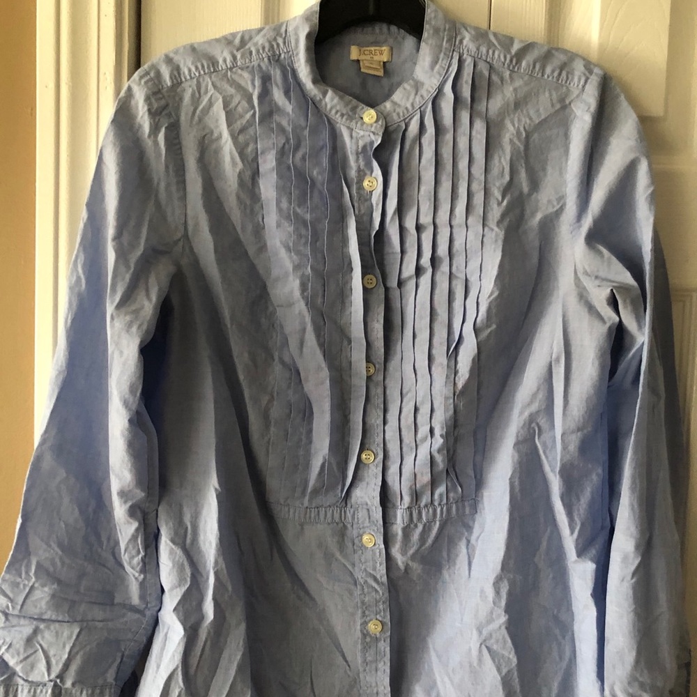 J.Crew Collarless Pleated Tuxedo Shirt